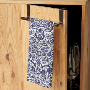 Paño De Cocina Diseño de patrones de cachemira blancos azules ado