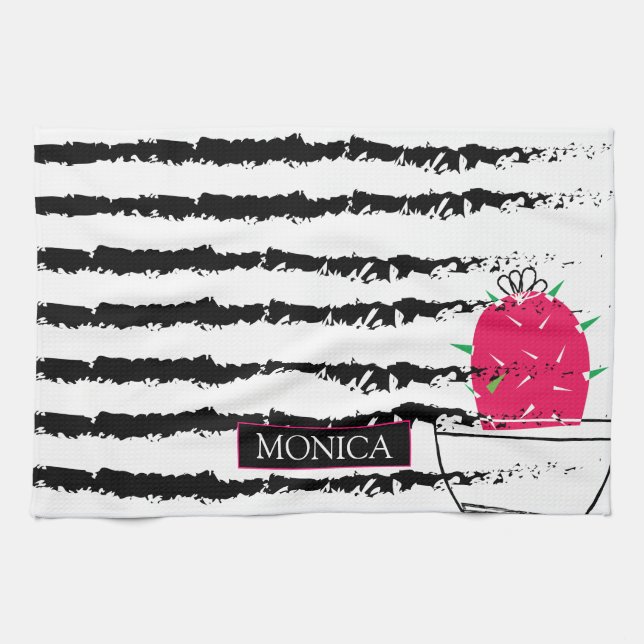 Paño De Cocina Diseño de patrones de Cactus rosado (Horizontal)