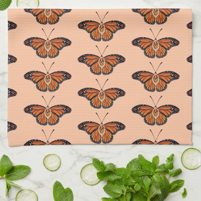 Paño De Cocina Diseño de patrones de mariposa de monarca de citri (Doblado)