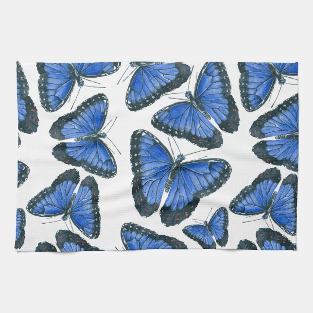 Paño De Cocina Diseño de patrones de morfo azul de mariposa (Horizontal)
