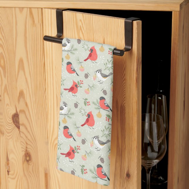 Paño De Cocina Diseño de patrones de pájaro para Navidades curado (Pliegue de tercios)