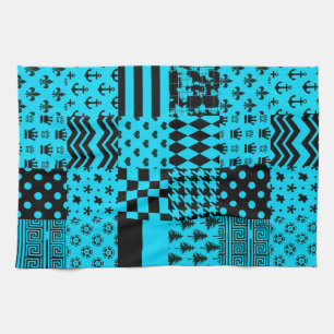 Paño De Cocina Diseño de patrones mixtos azul negro