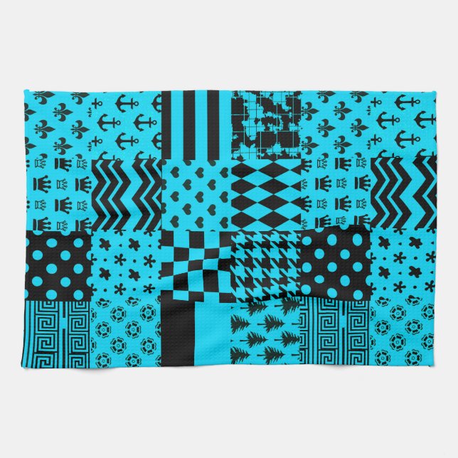 Paño De Cocina Diseño de patrones mixtos azul negro (Horizontal)