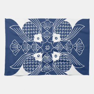 Paño De Cocina Diseño de peces submarinos con fondo azul