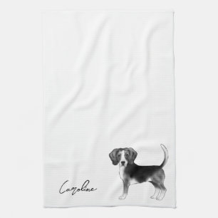 Paño De Cocina Diseño De Perro Beagle En Blanco Y Negro Con Nombr
