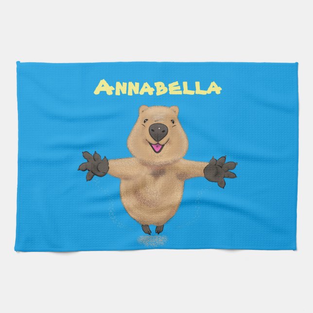 Paño De Cocina Diseño de personalizados de quokka saltando feliz (Horizontal)