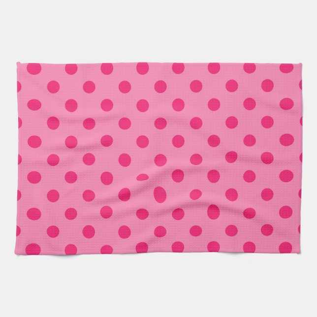 Paño De Cocina Diseño De Puntos De Polka Rosado En Pink (Horizontal)