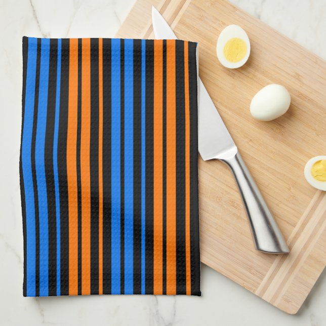 Paño De Cocina Diseño de rayas verticales de naranja azulada  (Doblado Cuarto)