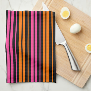 Paño De Cocina Diseño de rayas verticales naranjas negras y rosas
