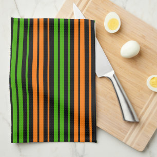 Paño De Cocina Diseño de rayas verticales naranjas y verdes 
