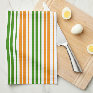 Paño De Cocina Diseño de rayas verticales naranjas y verdes blanc