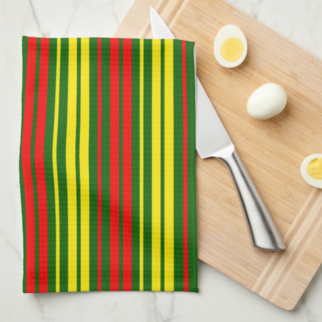 Paño De Cocina Diseño de rayas verticales verde amarillo rojo (Doblado Cuarto)