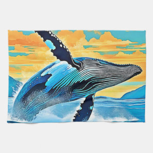 Paño De Cocina Diseño de Salto de Libertad Oceánica de Ballena Jo