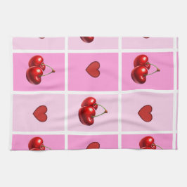 Paño De Cocina Diseño de tablero de ajedrez de corazón de cereza 