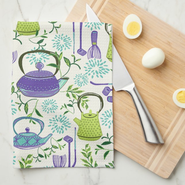 Paño De Cocina Diseño de tetera verde japonesa (Doblado Cuarto)
