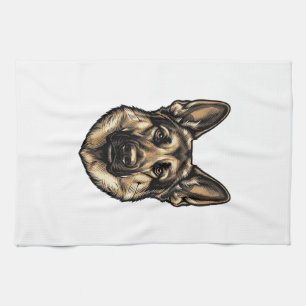 Paño De Cocina Diseño de vector de perro pastor grabado vintage_1