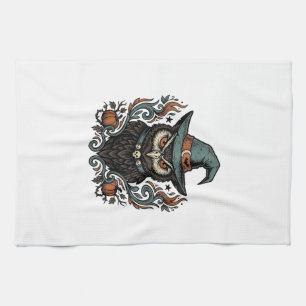 Paño De Cocina Diseño de vector de sombrero de bruja de búho de H