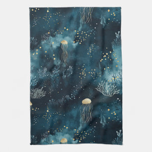 Paño De Cocina Diseño de vida marina de medusas submarinas de la 