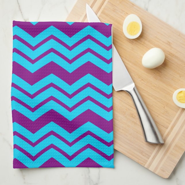 Paño De Cocina Diseño de zigzag de Chevron morado azul (Doblado Cuarto)