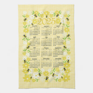 Paño De Cocina Diseño del calendario de Flores de abejas 2025 con
