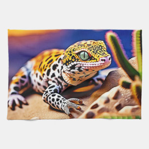 Paño De Cocina Diseño del desierto Cute Leopard Gecko Sunset
