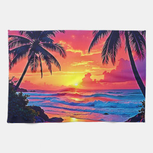 Paño De Cocina Diseño del paraíso tropical del atardecer