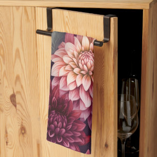 Paño De Cocina Diseño del patrón Dahlia rosa rojo acuarela