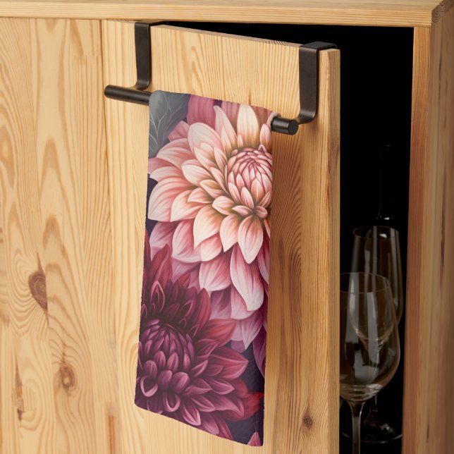 Paño De Cocina Diseño del patrón Dahlia rosa rojo acuarela (Pliegue de tercios)