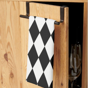 Paño De Cocina Diseño del patrón de diamantes de Harlequin blanco