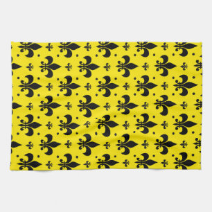 Paño De Cocina Diseño del patrón de flor de lis de fondo amarillo