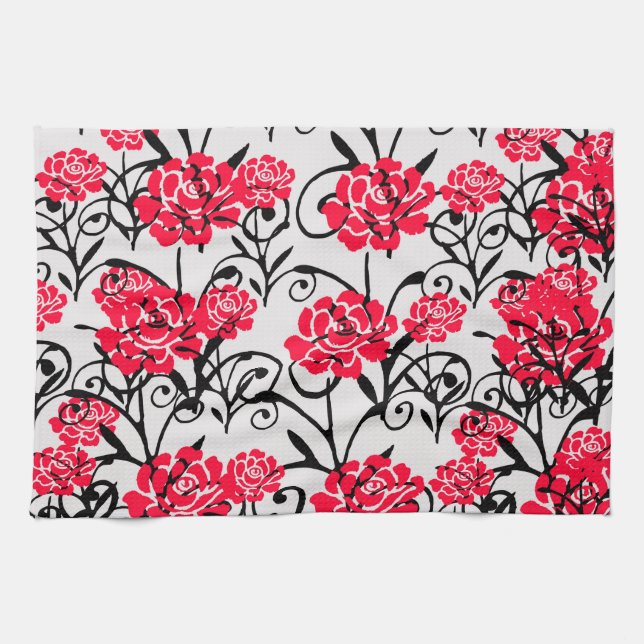 Paño De Cocina Diseño del patrón de Ilustracion floral de rosa ro (Horizontal)