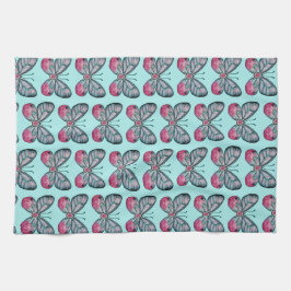 Paño De Cocina Diseño del patrón de mariposa de vidrio Verde azul