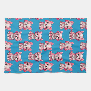 Paño De Cocina Diseño del patrón de perro de cachorro rosa - azul