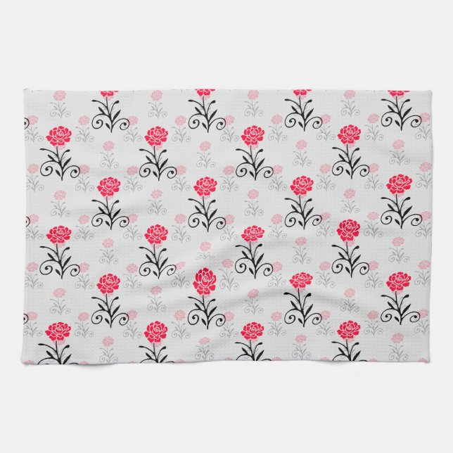 Paño De Cocina Diseño del patrón de trazos de flores rojas (Horizontal)