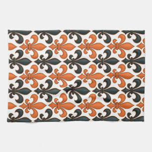 Paño De Cocina Diseño del patrón Fleur-de-lis del barroco negro n