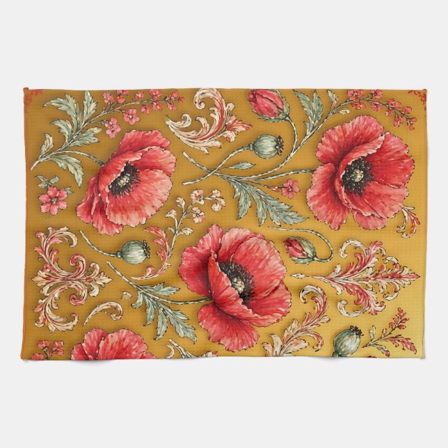 Paño De Cocina Diseño dorado de amapola fleur (Horizontal)