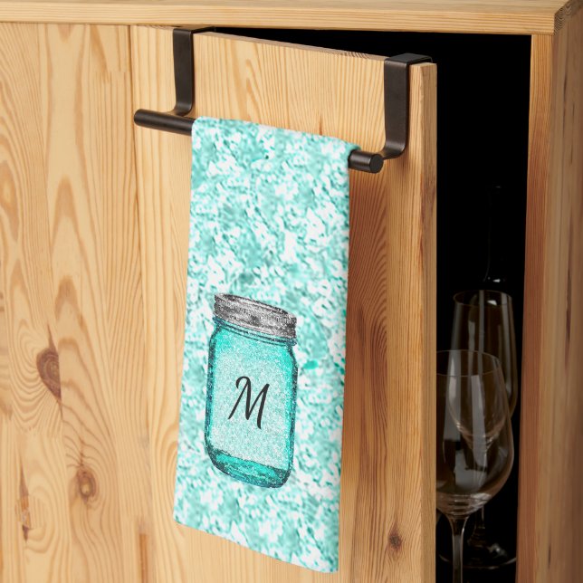 Paño De Cocina Diseño elegante monogramado Verde azulado (Pliegue de tercios)