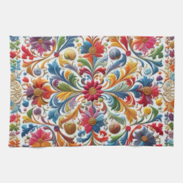 Paño De Cocina Diseño floral con un diseño de bordado colorido