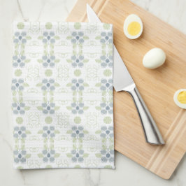 Paño De Cocina Diseño floral en blanco azul y verde