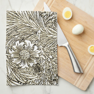 Paño De Cocina Diseño floral intrincado en marrón y blanco