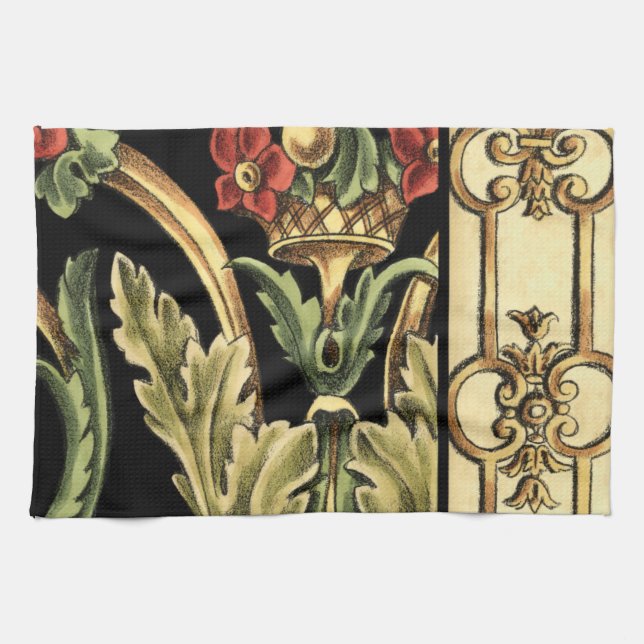 Paño De Cocina Diseño floral ornamental con bordes negros (Horizontal)