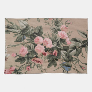 Paño De Cocina Diseño Floral Rosa y Taupe