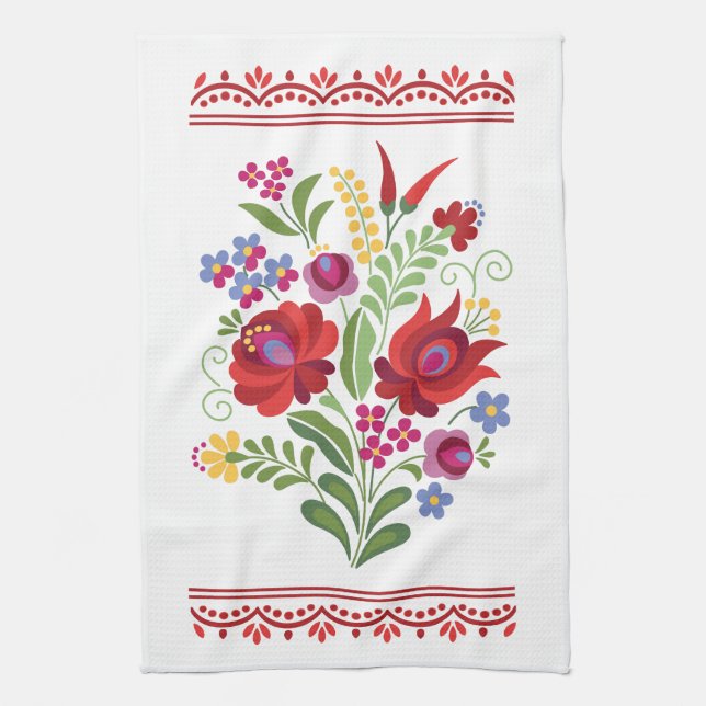 Paño De Cocina Diseño folklórico húngaro Peppers rojos (Vertical)