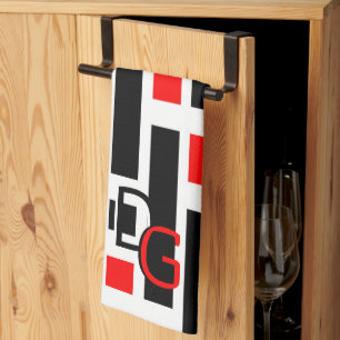 Paño De Cocina Diseño geométrico negro retro de Moda vintage