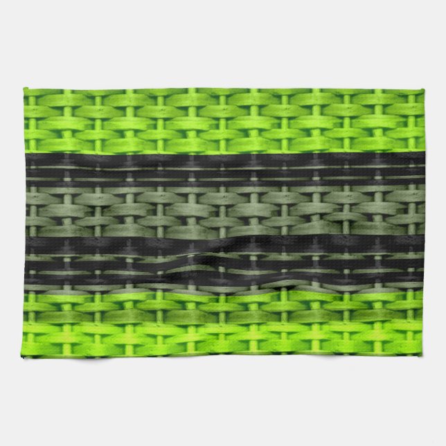 Paño De Cocina Diseño gráfico de mimbre negro y verde 2 (Horizontal)