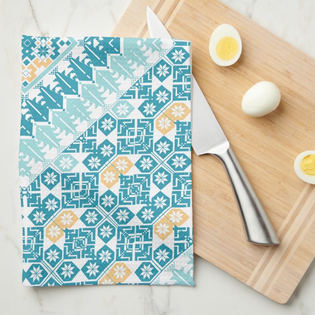 Paño De Cocina Diseño impreso con motivos de bordado palestino (Doblado Cuarto)