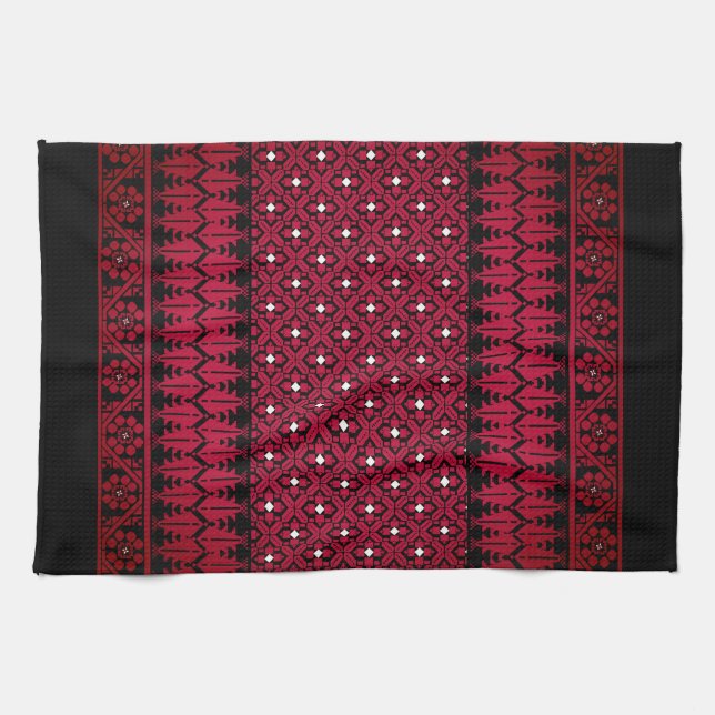 Paño De Cocina Diseño impreso del bordado palestino Tatreez (Horizontal)