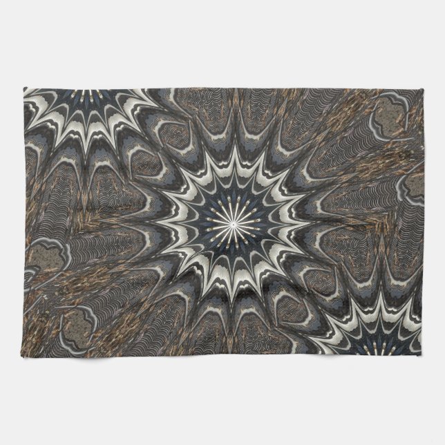 Paño De Cocina Diseño Kaleidoscope Arte Blanco Gris Azul Negro (Horizontal)