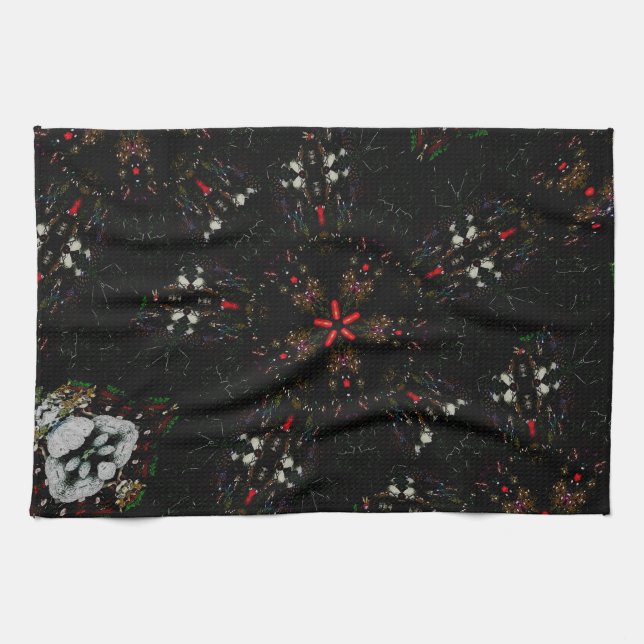 Paño De Cocina Diseño Kaleidoscope Patrón floral rojo negro (Horizontal)