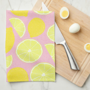 Paño De Cocina Diseño luminoso de limón con fondo rosa suave